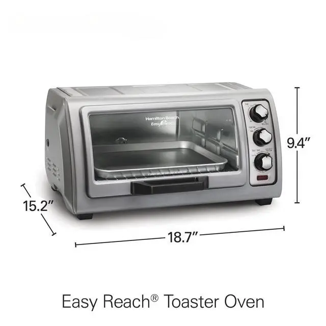 Alt view image 7 of 7 - Easy Reach 6 Slice Countertop Toaster Oven | Roll-Top Door For Easy Access | Bake, Broil & Toast Functions | 150 to 450ºF Adjustable Temp | Auto Shutoff | Silver