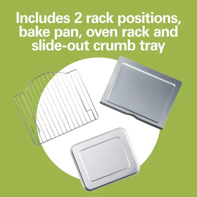 Alt view image 6 of 7 - Easy Reach 6 Slice Countertop Toaster Oven | Roll-Top Door For Easy Access | Bake, Broil & Toast Functions | 150 to 450ºF Adjustable Temp | Auto Shutoff | Silver
