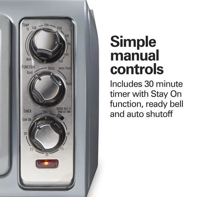 Alt view image 5 of 7 - Easy Reach 6 Slice Countertop Toaster Oven | Roll-Top Door For Easy Access | Bake, Broil & Toast Functions | 150 to 450ºF Adjustable Temp | Auto Shutoff | Silver