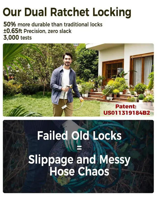 Alt view image 6 of 7 - Retractable Garden Hose Reel 5/8 in x 75 ft Upgraded UV Resistant Heavy Duty Automatic Hose Reel Wall Mount 3/4 in Brass Fitting 9 Pattern Nozzle Any Length Lock Slow Retraction 180° Swivel