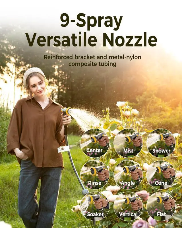Alt view image 7 of 7 - Retractable Garden Hose Reel 5/8 in x 75 ft Upgraded UV Resistant Heavy Duty Automatic Hose Reel Wall Mount 3/4 in Brass Fitting 9 Pattern Nozzle Any Length Lock Slow Retraction 180° Swivel