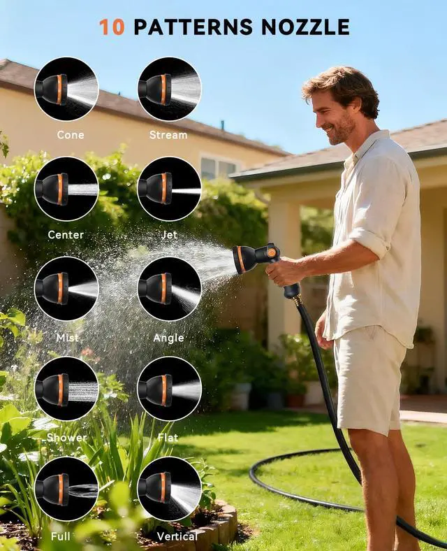Alt view image 4 of 7 - Retractable Garden Hose Reel - 1/2 inch x 50ft Heavy Duty Wall Mounted Hose Reel with 3/4 inch Brass Fitting & 10 Sprayer Nozzle - Any Length Lock, Auto Rewind System, 180°Swivel Bracket- Grey