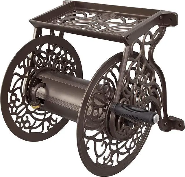 Main image of 704 Decorative Cast Aluminum Wall Mount Garden Hose Reel, Holds 125-Feet of 5/8-Inch Hose - Bronze