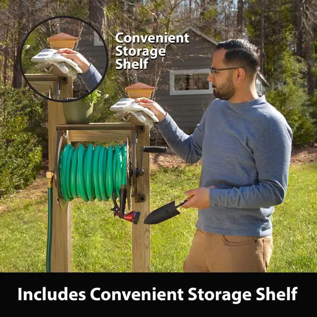 Alt view image 5 of 7 - 704 Decorative Cast Aluminum Wall Mount Garden Hose Reel, Holds 125-Feet of 5/8-Inch Hose - Bronze
