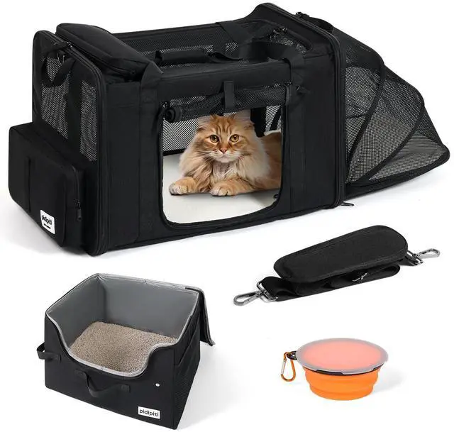 Main image of 25x17x17 Extra Large Expandable car cat Carrier with a Litter Box | Travel Crate for 1 Large /2 Medium Cats up to 35 lbs,Leakproof Portable Long Road Trip cage with zipper lock,good Visibility