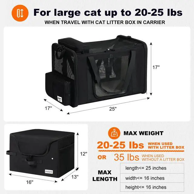 Alt view image 2 of 7 - 25x17x17 Extra Large Expandable car cat Carrier with a Litter Box | Travel Crate for 1 Large /2 Medium Cats up to 35 lbs,Leakproof Portable Long Road Trip cage with zipper lock,good Visibility