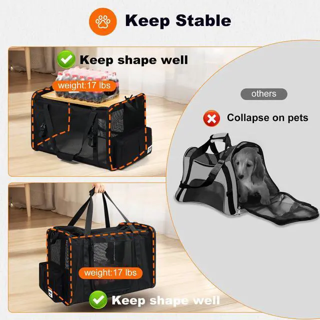 Alt view image 5 of 7 - 25x17x17 Extra Large Expandable car cat Carrier with a Litter Box | Travel Crate for 1 Large /2 Medium Cats up to 35 lbs,Leakproof Portable Long Road Trip cage with zipper lock,good Visibility