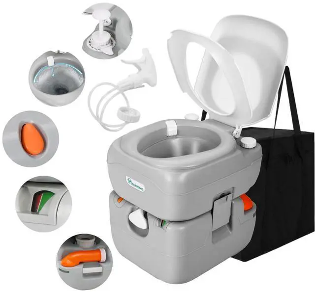 Main image of Portable Toilet Camping Porta Potty 5.8 Gallon with Carry Bag | Leak-Proof Indoor Outdoor Toilet with Level Indicator, Handle Pump, for RV Travel, Boat and Trips