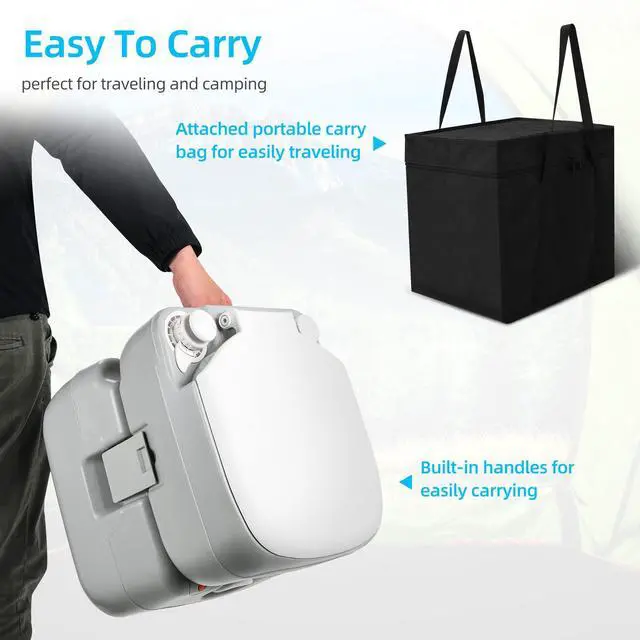 Alt view image 5 of 7 - Portable Toilet Camping Porta Potty 5.8 Gallon with Carry Bag | Leak-Proof Indoor Outdoor Toilet with Level Indicator, Handle Pump, for RV Travel, Boat and Trips