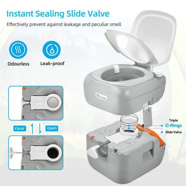 Alt view image 4 of 7 - Portable Toilet Camping Porta Potty 5.8 Gallon with Carry Bag | Leak-Proof Indoor Outdoor Toilet with Level Indicator, Handle Pump, for RV Travel, Boat and Trips