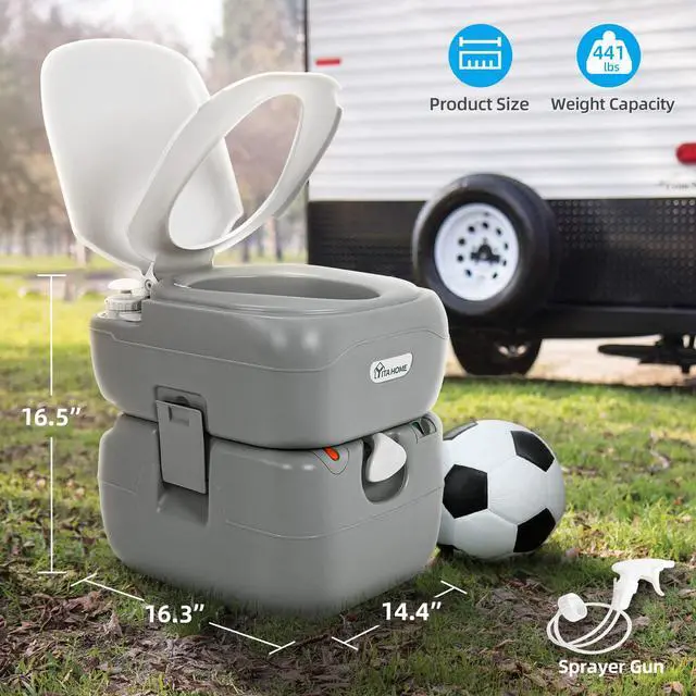 Alt view image 6 of 7 - Portable Toilet Camping Porta Potty 5.8 Gallon with Carry Bag | Leak-Proof Indoor Outdoor Toilet with Level Indicator, Handle Pump, for RV Travel, Boat and Trips