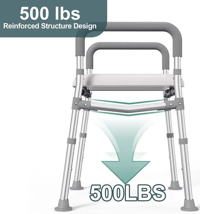 Alt view image 3 of 7 - Toilet Seat Riser with Handles for Seniors, Removable Bedpan, 500lb | Aluminum Reinforced Crossbar, Padded Seat, Handicap Elevated Rised Toilet Seat for Elderly, Bedside Commode, Fit Any Toilet