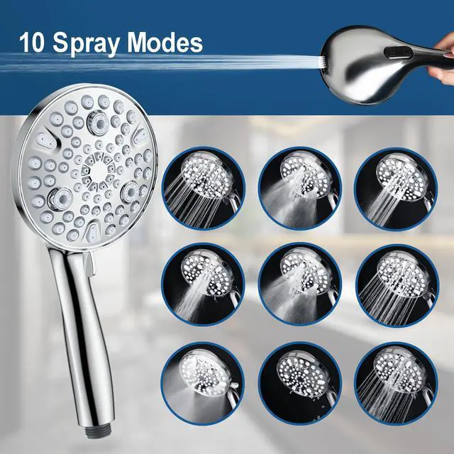 Alt view image 5 of 7 - 7.5" Rotatable Dual Shower Head with Handheld Combo, Kids Friendly Low 3-Way Diverter, Adjustable Slide Bar for Whole Family Use, Enjoy High Pressure Rainfall Spa Shower, Polished Chrome Finish