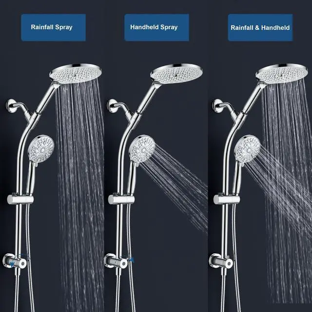 Alt view image 4 of 7 - 7.5" Rotatable Dual Shower Head with Handheld Combo, Kids Friendly Low 3-Way Diverter, Adjustable Slide Bar for Whole Family Use, Enjoy High Pressure Rainfall Spa Shower, Polished Chrome Finish
