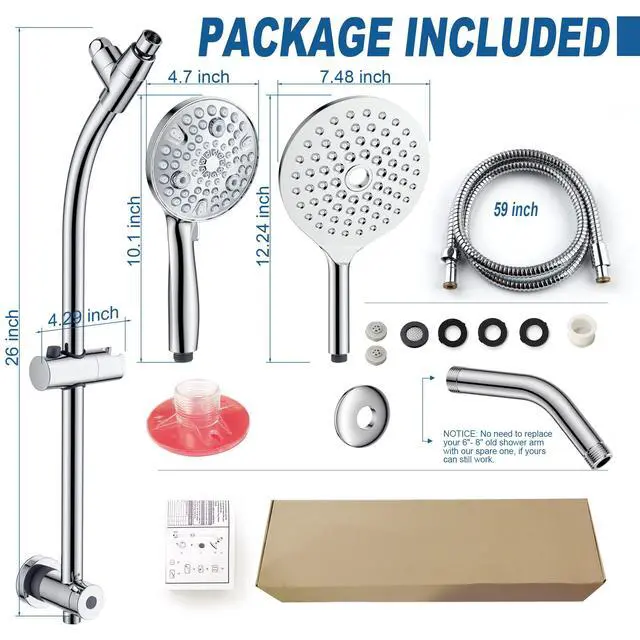 Alt view image 7 of 7 - 7.5" Rotatable Dual Shower Head with Handheld Combo, Kids Friendly Low 3-Way Diverter, Adjustable Slide Bar for Whole Family Use, Enjoy High Pressure Rainfall Spa Shower, Polished Chrome Finish