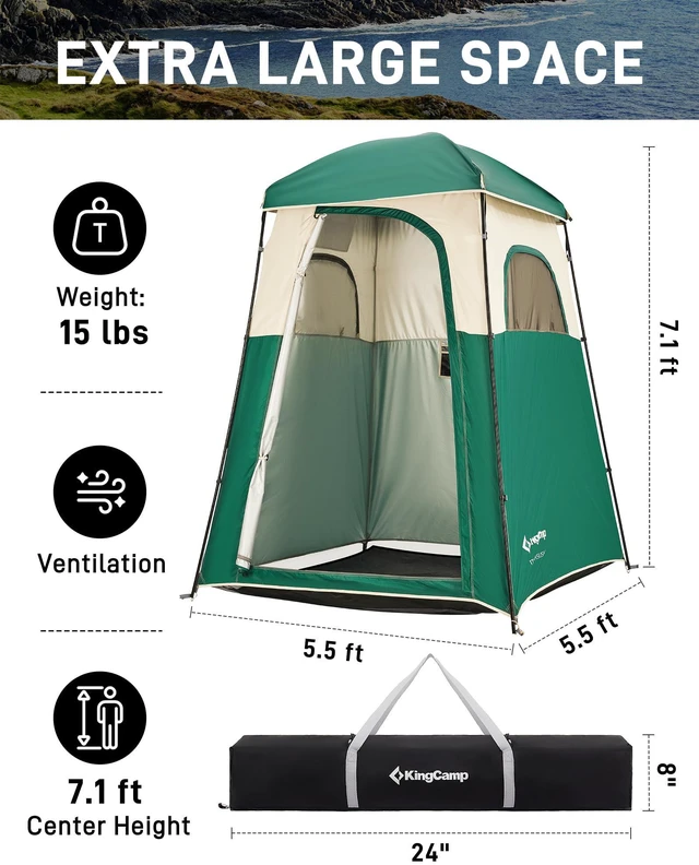 Alt view image 2 of 7 - Shower Tent, Portable Privacy Tent Outdoor Camping 1/2 Room Toilet Tents with Shower Bag & Dressing Room for Travel Beach Tailgate