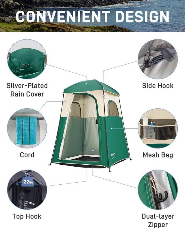 Alt view image 3 of 7 - Shower Tent, Portable Privacy Tent Outdoor Camping 1/2 Room Toilet Tents with Shower Bag & Dressing Room for Travel Beach Tailgate