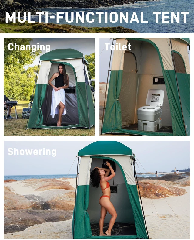 Alt view image 7 of 7 - Shower Tent, Portable Privacy Tent Outdoor Camping 1/2 Room Toilet Tents with Shower Bag & Dressing Room for Travel Beach Tailgate