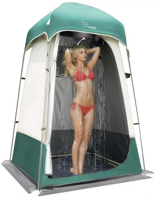 Main image of Outdoor Shower Tent Changing Room Privacy Portable Camping Shelters (White+Green)