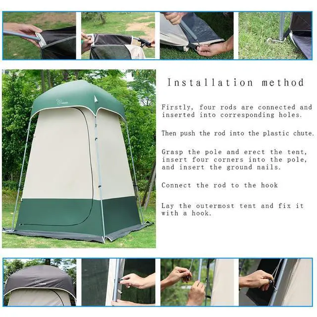 Alt view image 5 of 7 - Outdoor Shower Tent Changing Room Privacy Portable Camping Shelters (White+Green)