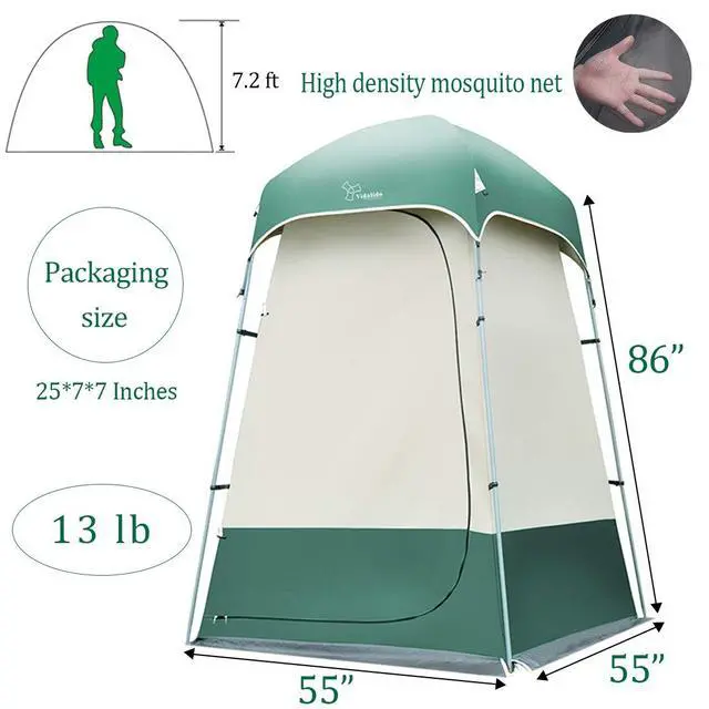 Alt view image 7 of 7 - Outdoor Shower Tent Changing Room Privacy Portable Camping Shelters (White+Green)