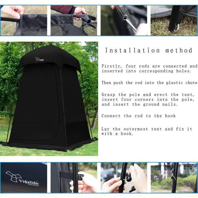 Alt view image 5 of 7 - Outdoor Shower Tent Changing Room Privacy Portable Camping Shelters (Black)