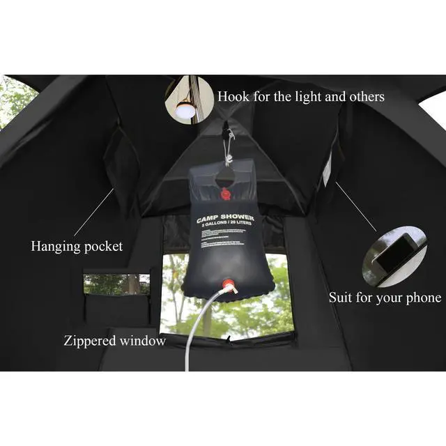 Alt view image 6 of 7 - Outdoor Shower Tent Changing Room Privacy Portable Camping Shelters (Black)