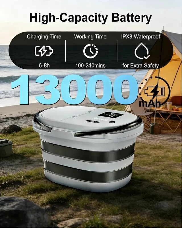Alt view image 3 of 7 - Portable Integrated Camping Shower with 20L Bucket,13000mAh Battery Powered Shower | High-Pressure Flow Camping Shower with LED Display, Fruit Wash Mode, IPX8 Waterproof & 5-Speed,Portable for Travel
