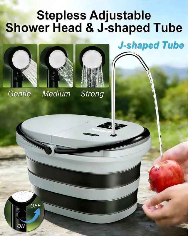 Alt view image 2 of 7 - Portable Integrated Camping Shower with 20L Bucket,13000mAh Battery Powered Shower | High-Pressure Flow Camping Shower with LED Display, Fruit Wash Mode, IPX8 Waterproof & 5-Speed,Portable for Travel
