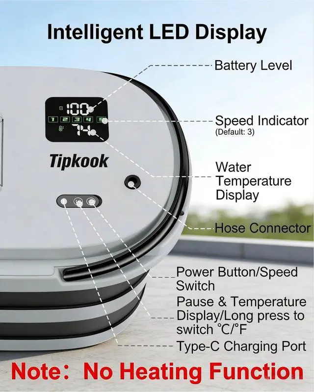 Alt view image 4 of 7 - Portable Integrated Camping Shower with 20L Bucket,13000mAh Battery Powered Shower | High-Pressure Flow Camping Shower with LED Display, Fruit Wash Mode, IPX8 Waterproof & 5-Speed,Portable for Travel