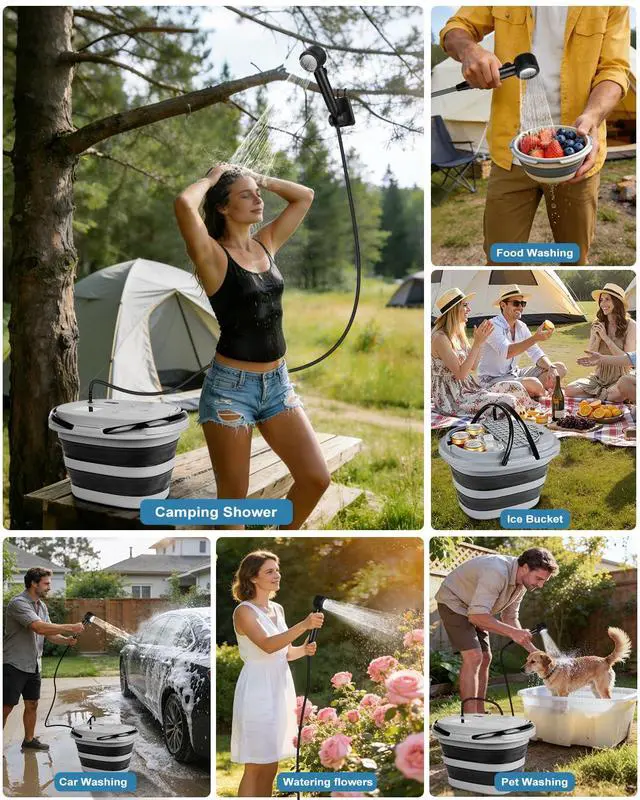 Alt view image 7 of 7 - Portable Integrated Camping Shower with 20L Bucket,13000mAh Battery Powered Shower | High-Pressure Flow Camping Shower with LED Display, Fruit Wash Mode, IPX8 Waterproof & 5-Speed,Portable for Travel