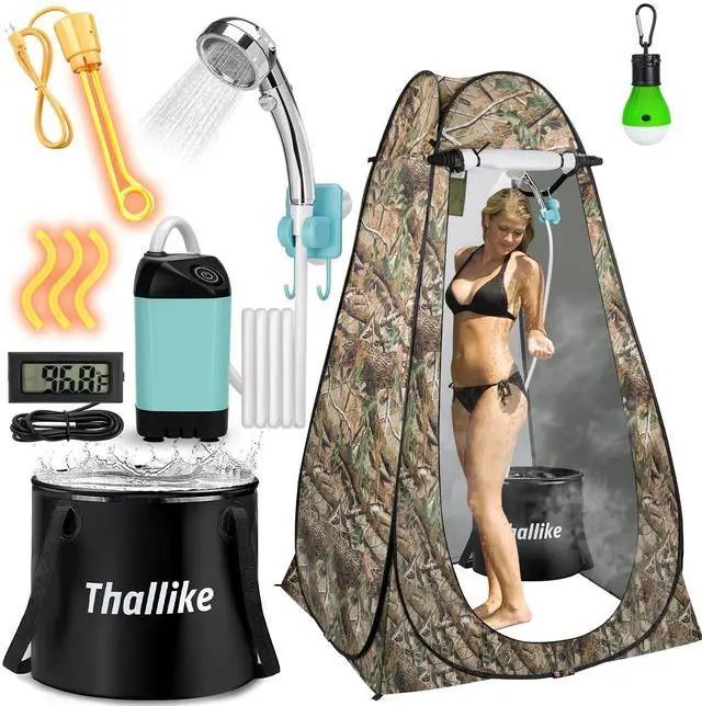 Main image of Portable Hot Shower for Camping Shower Tent Kit, 1000W Immersion Heater, Rechargeable Camping Shower Pump, Pop Up Shower Tent with 6.6 Gallons Folding Bucket for Adults Outdoor