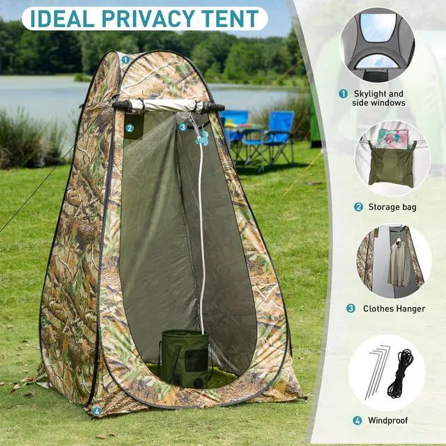 Alt view image 3 of 7 - Portable Hot Shower for Camping Shower Tent Kit, 1000W Immersion Heater, Rechargeable Camping Shower Pump, Pop Up Shower Tent with 6.6 Gallons Folding Bucket for Adults Outdoor