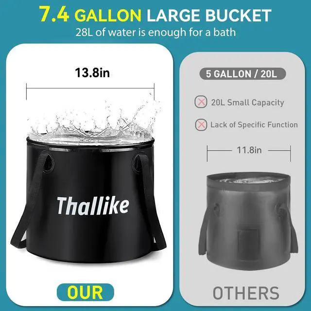 Alt view image 4 of 7 - Portable Hot Shower for Camping Shower Tent Kit, 1000W Immersion Heater, Rechargeable Camping Shower Pump, Pop Up Shower Tent with 6.6 Gallons Folding Bucket for Adults Outdoor