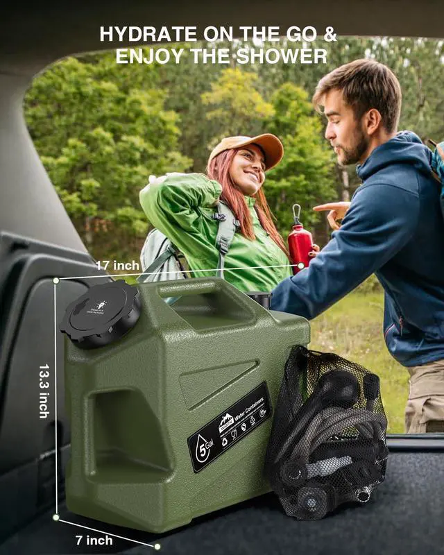 Alt view image 6 of 6 - Portable Camping Shower with 5-Gal Water Jug Powerful Spray | Electric Rechargeable Camping Shower, Food Grade Water Containers, Outdoor Camp Pump for Hiking Beach, Travel, Pet Bath