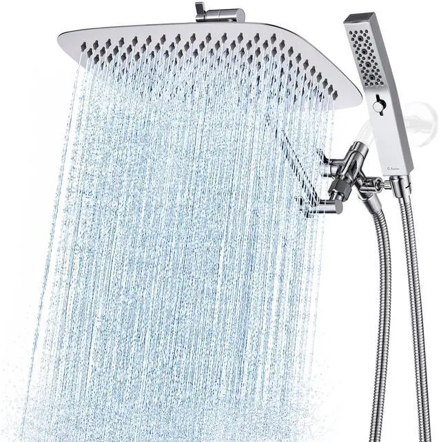 Main image of All Metal 12" Rain Shower Head with Handheld for Bathroom Upgrade | All Metal, Built to Last, Easy Install, Adjustable Height & Angle for All Heights, Extra Long Hose, Modern Upgrade