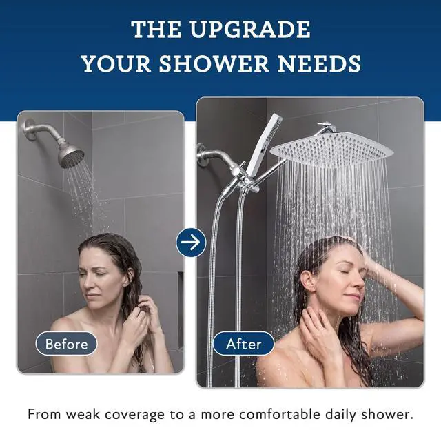 Alt view image 4 of 7 - All Metal 12" Rain Shower Head with Handheld for Bathroom Upgrade | All Metal, Built to Last, Easy Install, Adjustable Height & Angle for All Heights, Extra Long Hose, Modern Upgrade