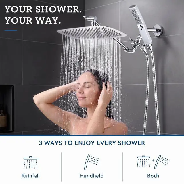Alt view image 7 of 7 - All Metal 12" Rain Shower Head with Handheld for Bathroom Upgrade | All Metal, Built to Last, Easy Install, Adjustable Height & Angle for All Heights, Extra Long Hose, Modern Upgrade