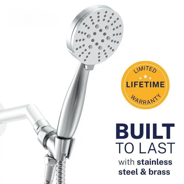 Alt view image 2 of 7 - Solid Metal 3-Spray Handheld Shower Head with Long Hose and Holder - CHROME - 2.5 GPM High Pressure Shower Head with Handheld Sprayer - WIDE, MASSAGE, and MIST Sprays