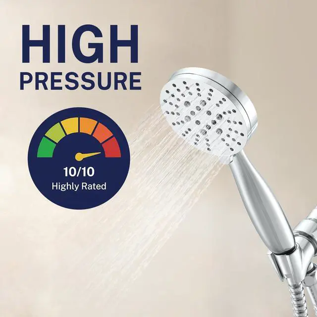 Alt view image 3 of 7 - Solid Metal 3-Spray Handheld Shower Head with Long Hose and Holder - CHROME - 2.5 GPM High Pressure Shower Head with Handheld Sprayer - WIDE, MASSAGE, and MIST Sprays
