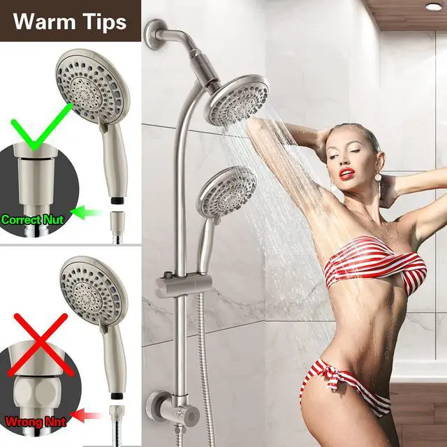 Alt view image 5 of 6 - Handheld Showerhead & Rain Shower Combo for Easy Reach, 27.5" Drill-free Stainless Steel Slide Bar, 5of 5-setting Handheld Shower and Showerhead, with 5ft Hose -Brush Nickel