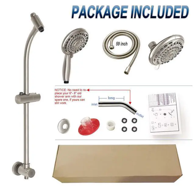 Alt view image 6 of 6 - Handheld Showerhead & Rain Shower Combo for Easy Reach, 27.5" Drill-free Stainless Steel Slide Bar, 5of 5-setting Handheld Shower and Showerhead, with 5ft Hose -Brush Nickel
