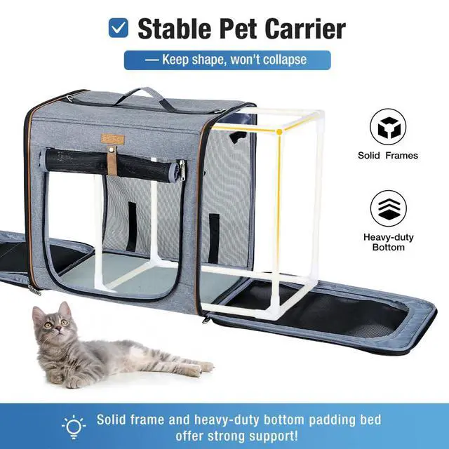 Alt view image 3 of 5 - Extra Large Cat Carrier for 2 Cats, 2-in-1 Cat Travel Carrier with Litter Box, (20.85" x2) x19.7"x19.7" Pet Carrier with Zipper Locks for Moving Across The Country (No Hammock) - Grey