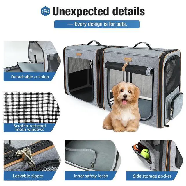 Alt view image 4 of 5 - Extra Large Cat Carrier for 2 Cats, 2-in-1 Cat Travel Carrier with Litter Box, (20.85" x2) x19.7"x19.7" Pet Carrier with Zipper Locks for Moving Across The Country (No Hammock) - Grey