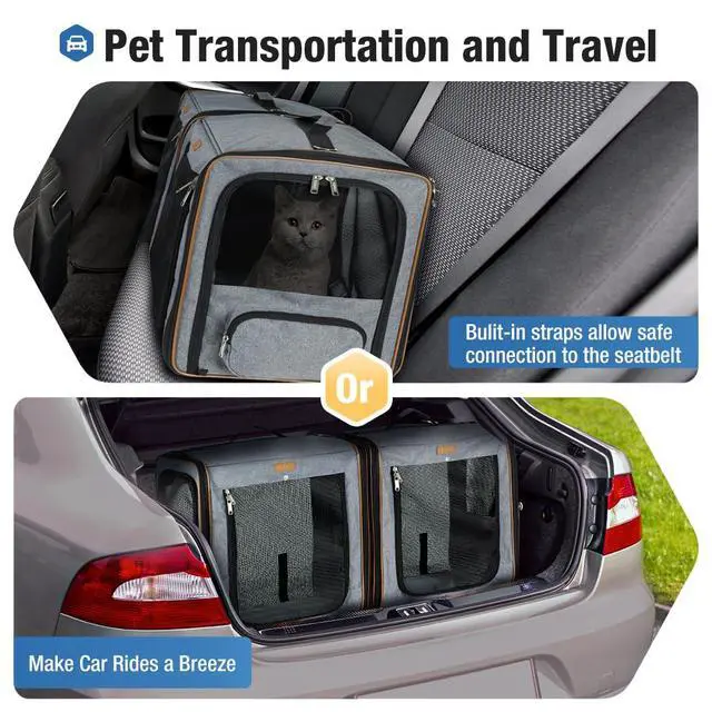 Alt view image 5 of 5 - Extra Large Cat Carrier for 2 Cats, 2-in-1 Cat Travel Carrier with Litter Box, (20.85" x2) x19.7"x19.7" Pet Carrier with Zipper Locks for Moving Across The Country (No Hammock) - Grey