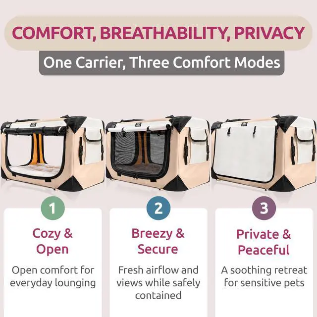 Alt view image 2 of 7 - Cat & Dog Pet Carrier, Soft-Sided, Large 24"x16"x16", Fits Large Cat, 2 Cats, or Medium Dog Comfortably, Great for Travel & Vet Visits, Privacy Windows, Removable Bed, Locking Zippers, Foldable