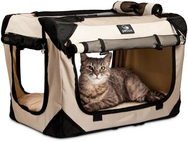Main image of Cat & Dog Pet Carrier, Soft-Sided, Large 24"x16"x16", Fits Large Cat, 2 Cats, or Medium Dog Comfortably, Great for Travel & Vet Visits, Privacy Windows, Removable Bed, Locking Zippers, Foldable