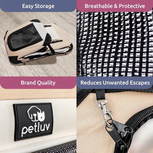 Alt view image 4 of 7 - Cat & Dog Pet Carrier, Soft-Sided, Large 24"x16"x16", Fits Large Cat, 2 Cats, or Medium Dog Comfortably, Great for Travel & Vet Visits, Privacy Windows, Removable Bed, Locking Zippers, Foldable
