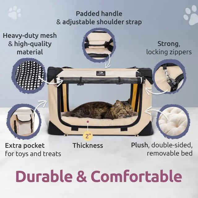 Alt view image 6 of 7 - Cat & Dog Pet Carrier, Soft-Sided, Large 24"x16"x16", Fits Large Cat, 2 Cats, or Medium Dog Comfortably, Great for Travel & Vet Visits, Privacy Windows, Removable Bed, Locking Zippers, Foldable