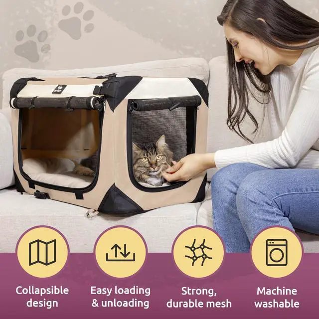 Alt view image 5 of 7 - Cat & Dog Pet Carrier, Soft-Sided, Large 24"x16"x16", Fits Large Cat, 2 Cats, or Medium Dog Comfortably, Great for Travel & Vet Visits, Privacy Windows, Removable Bed, Locking Zippers, Foldable
